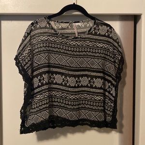 Black and white patterned sheer blouse, medium, heart n crush